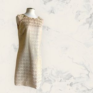 Jessica Simpson Sleeveless Champagne color jewel neckline, gold dress, size 10‎